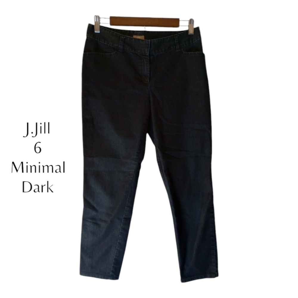 J.JILL Women's Dark Wash Denim Jeans Invisible Seams Stretch No Belt Loops 6
